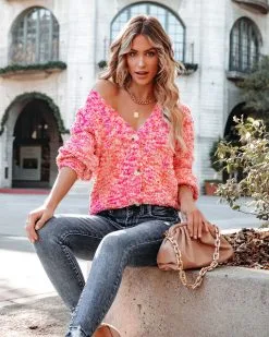 Good Mood Button Front Crop Knit Cardigan - Pink Multi - FINAL SALE -clothes Sales goodmoodbuttonfrontcropknitcardiganpinkmulti31