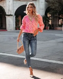 Good Mood Button Front Crop Knit Cardigan - Pink Multi - FINAL SALE