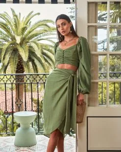 Got It Good Puff Sleeve Ruched Crop Top - Olive - SALE 13 Got It Good Puff Sleeve Ruched Crop Top - Olive - SALE -clothes Sales gotitgoodpuffsleeveruchedcroptopoliveandskirt80680205