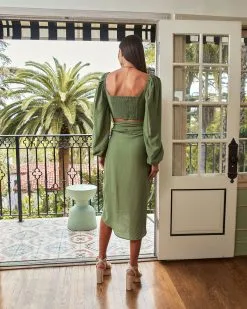 Got It Good Puff Sleeve Ruched Crop Top - Olive - SALE 10 Got It Good Puff Sleeve Ruched Crop Top - Olive - SALE -clothes Sales gotitgoodpuffsleeveruchedcroptopoliveandskirt80960212