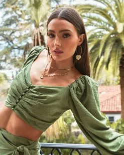 Got It Good Puff Sleeve Ruched Crop Top - Olive - SALE 12 Got It Good Puff Sleeve Ruched Crop Top - Olive - SALE -clothes Sales gotitgoodpuffsleeveruchedcroptopoliveandskirt81100214