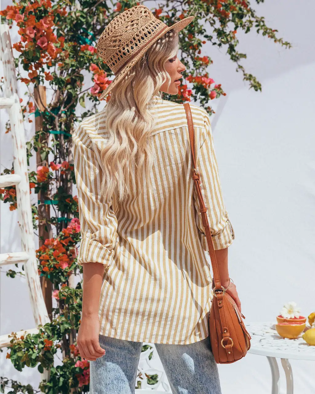 Greenport Cotton Blend Striped Button Down Top - Dijon 2 Greenport Cotton Blend Striped Button Down Top - Dijon - Image 2