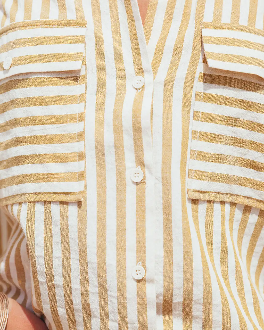 Greenport Cotton Blend Striped Button Down Top - Dijon 4 Greenport Cotton Blend Striped Button Down Top - Dijon - Image 4