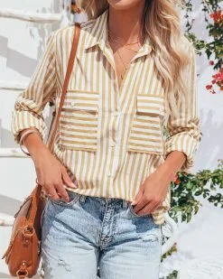 Greenport Cotton Blend Striped Button Down Top - Dijon 19 Greenport Cotton Blend Striped Button Down Top - Dijon -clothes Sales greenportcottonblendstripedbuttondowntopdijon24