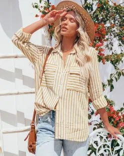 Greenport Cotton Blend Striped Button Down Top - Dijon 16 Greenport Cotton Blend Striped Button Down Top - Dijon -clothes Sales greenportcottonblendstripedbuttondowntopdijon29