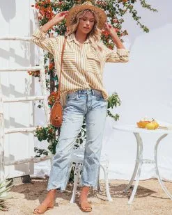 Greenport Cotton Blend Striped Button Down Top - Dijon 18 Greenport Cotton Blend Striped Button Down Top - Dijon -clothes Sales greenportcottonblendstripedbuttondowntopdijon3