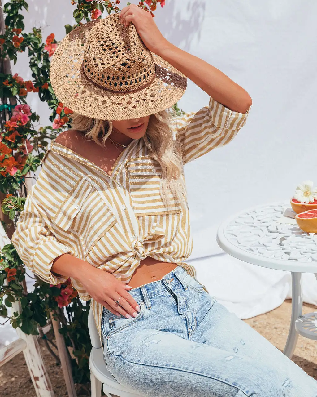 Greenport Cotton Blend Striped Button Down Top - Dijon 11 Greenport Cotton Blend Striped Button Down Top - Dijon - Image 11