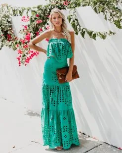 LUXX-001 Flawless Cotton Eyelet Maxi Skirt - Green - LAST CHANCE
