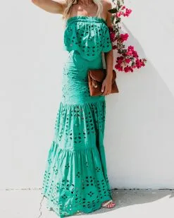 LUXX-001 Flawless Cotton Eyelet Maxi Skirt - Green - LAST CHANCE -clothes Sales greentwopiece2 28