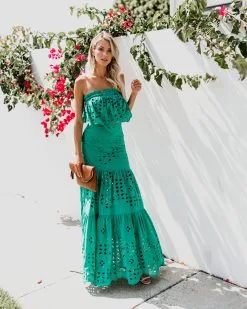 LUXX-001 Flawless Cotton Eyelet Maxi Skirt - Green - LAST CHANCE -clothes Sales greentwopiece2 7