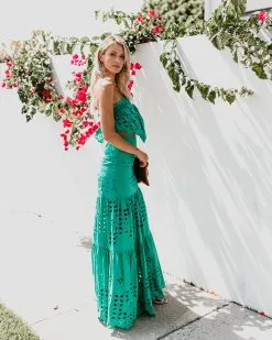 LUXX-001 Flawless Cotton Eyelet Maxi Skirt - Green - LAST CHANCE -clothes Sales greentwopiece2 8