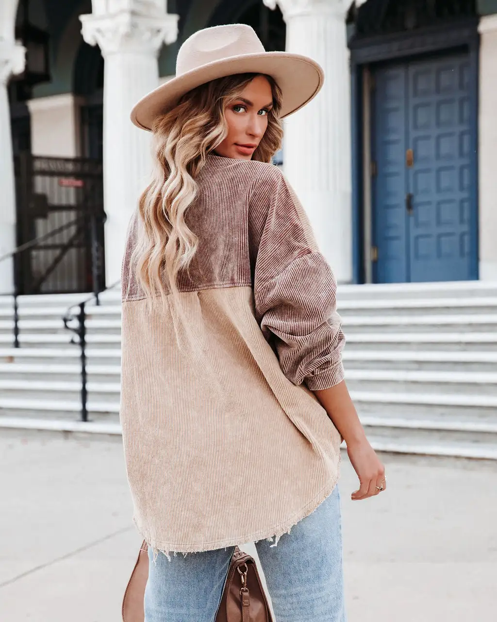 Gus Cotton Colorblock Corduroy Shacket - Chocolate Beige - FINAL SALE 2 Gus Cotton Colorblock Corduroy Shacket - Chocolate Beige - FINAL SALE - Image 2