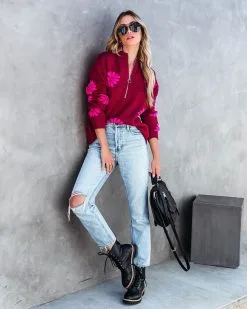 Happy As A Daisy Half Zip Pullover Sweater - FINAL SALE -clothes Sales happyasadaisyhalfzippulloversweater64