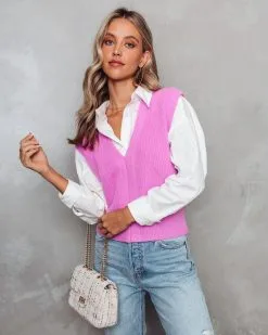 Harvard Knit Sweater Vest - Orchid - SALE