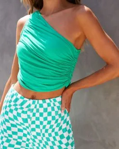Hendrix One Shoulder Ruched Top - Green