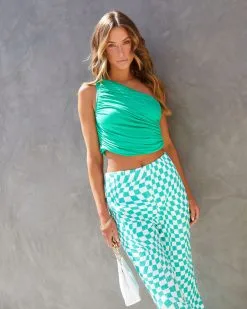 Hendrix One Shoulder Ruched Top - Green -clothes Sales hendrixonesholderruchedgreentop9
