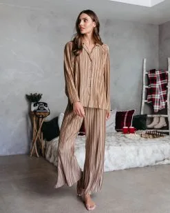 DRES-001 Hey Honey Plisse Pants - Gold - FINAL SALE -clothes Sales heyhoneyplissebuttondowntopandpantsgold13