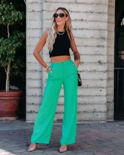 ON T-001 Hidden Gem Pocketed Wide Leg Pants - Green - FINAL SALE