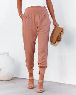 TEA-002 Hot And Bothered Pocketed Cotton Joggers - Mauve