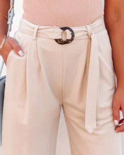 Ilana High Rise Pocketed Belted Trousers - Champagne - FINAL SALE -clothes Sales ilanahighrisepocketedbeltedtrouserschampagne1