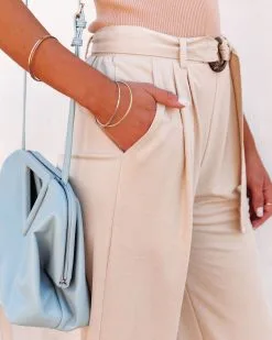 Ilana High Rise Pocketed Belted Trousers - Champagne - FINAL SALE -clothes Sales ilanahighrisepocketedbeltedtrouserschampagne3