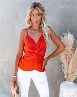 FLAW-001 I'm Yours Twist Tank - Orange Coral - FINAL SALE