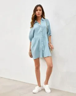 Irina Cotton Puff Sleeve Mini Dress - Light Blue 10 Irina Cotton Puff Sleeve Mini Dress - Light Blue -clothes Sales irinacottonpuffsleeveminidresslightblue131