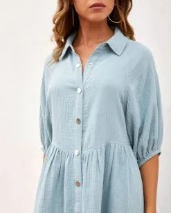 Irina Cotton Puff Sleeve Mini Dress - Light Blue 8 Irina Cotton Puff Sleeve Mini Dress - Light Blue -clothes Sales irinacottonpuffsleeveminidresslightblue441