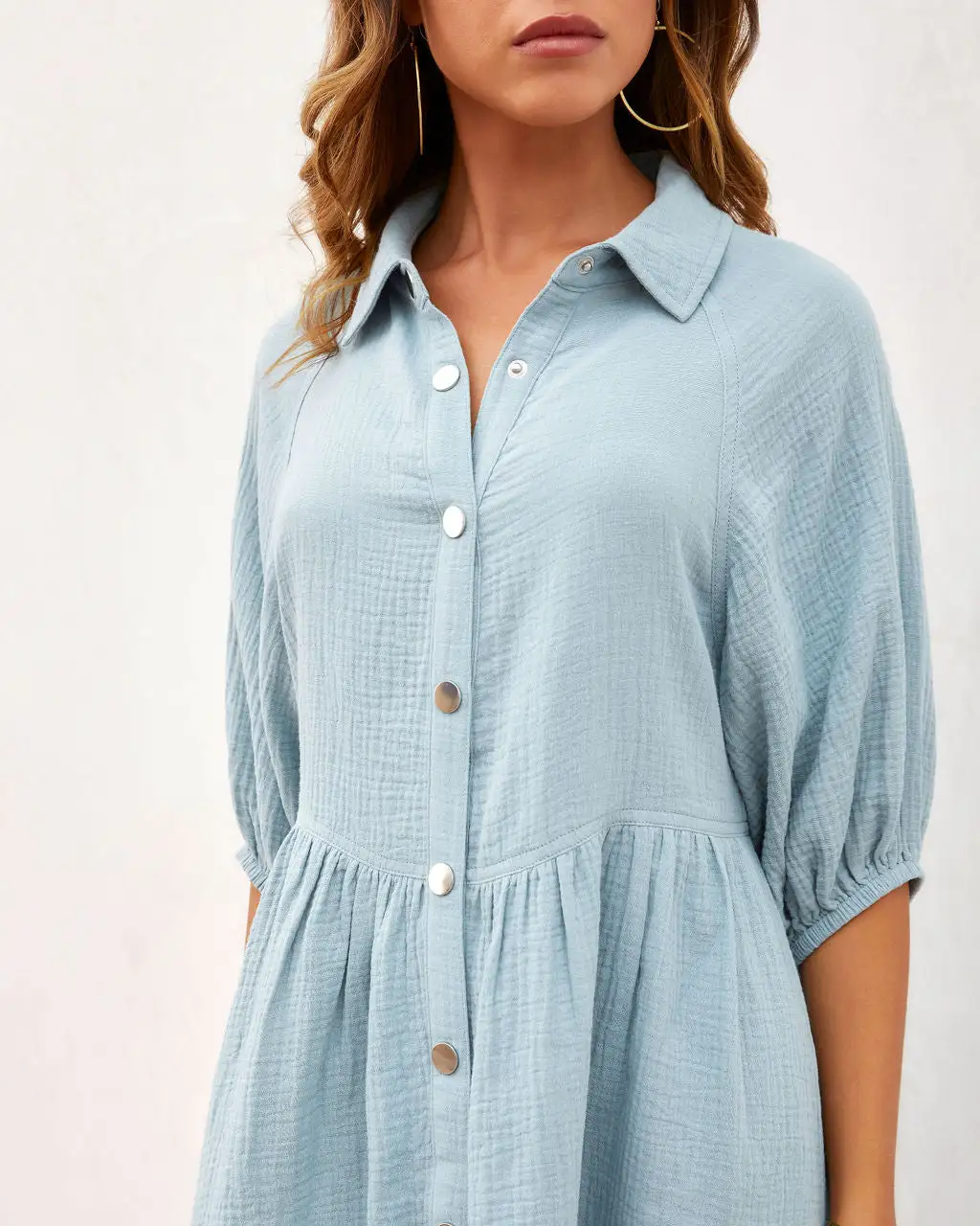 Irina Cotton Puff Sleeve Mini Dress - Light Blue 3 Irina Cotton Puff Sleeve Mini Dress - Light Blue - Image 3