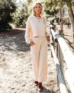 LIST-001 Izzy Cotton Blend Cropped Long Sleeve Top - Natural - FINAL SALE -clothes Sales izzycottonblendcroppedlongsleevetopandpantsnatural11