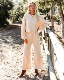 LIST-001 Izzy Cotton Blend Cropped Long Sleeve Top - Natural - FINAL SALE -clothes Sales izzycottonblendcroppedlongsleevetopandpantsnatural12