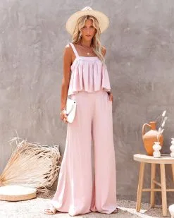 Jacinta Pocketed High Rise Wide Leg Pants - Powder - FINAL SALE