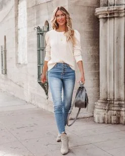 Jennah Puff Sleeve Cable Knit Top - Cream - FLASH FINAL SALE -clothes Sales jennahpuffsleevecableknittopcream46