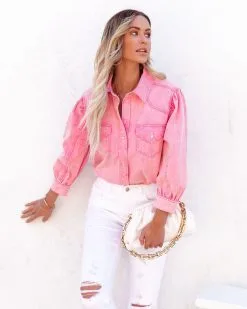 Jiana Distressed Denim Button Down Top - Pink - FINAL SALE 15 Jiana Distressed Denim Button Down Top - Pink - FINAL SALE -clothes Sales jianadistresseddenimbuttondowntoppink1143