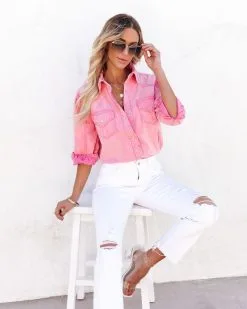 Jiana Distressed Denim Button Down Top - Pink - FINAL SALE 11 Jiana Distressed Denim Button Down Top - Pink - FINAL SALE -clothes Sales jianadistresseddenimbuttondowntoppink1195