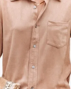 Jinnie Faux Suede Button Down Top - Taupe - FINAL SALE -clothes Sales jinniefauxsuedebuttondowntoptaupe18