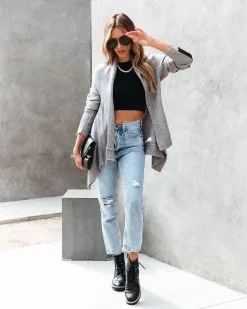 FATE-001 Joyce Faux Leather Contrast Zip Cardigan - FINAL SALE -clothes Sales joycefauxleathercontrastzipcardigan27