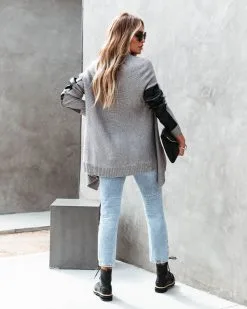 FATE-001 Joyce Faux Leather Contrast Zip Cardigan - FINAL SALE -clothes Sales joycefauxleathercontrastzipcardigan72