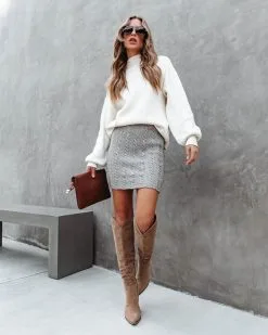 FORE-001 Just Cozy Enough Cable Knit Mini Skirt - Grey - FINAL SALE