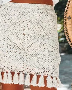 SADI-001 Kaima Cotton Crochet Tassel Mini Skirt - Cream - FINAL SALE -clothes Sales kaimacottoncrochettasselminiskirtcream100