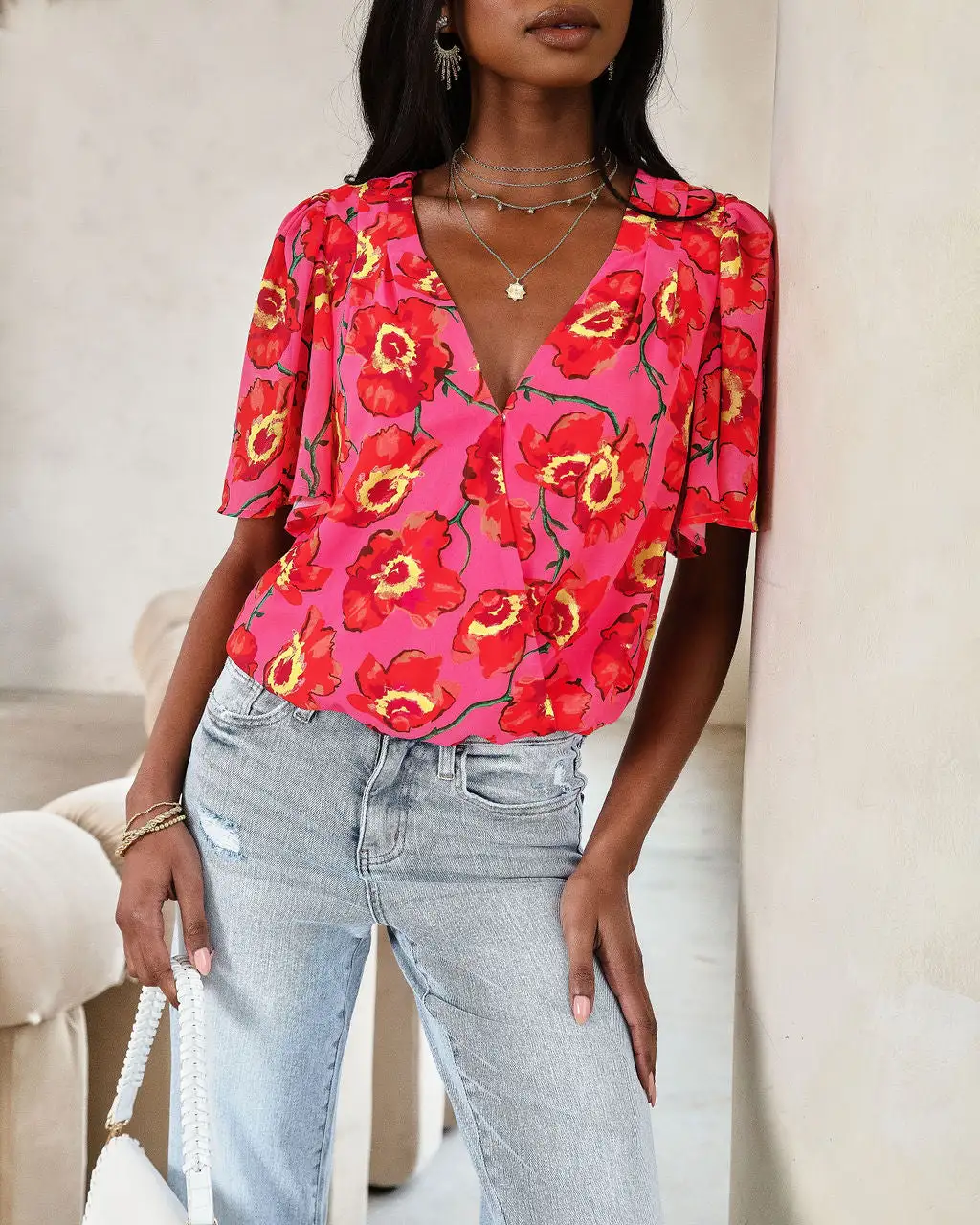 SALT-001 Kaliana Floral Flutter Sleeve Bodysuit - FINAL SALE 2 SALT-001 Kaliana Floral Flutter Sleeve Bodysuit - FINAL SALE - Image 2