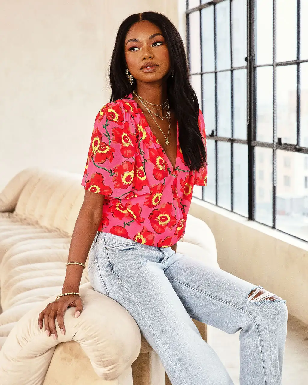 SALT-001 Kaliana Floral Flutter Sleeve Bodysuit - FINAL SALE 6 SALT-001 Kaliana Floral Flutter Sleeve Bodysuit - FINAL SALE - Image 6