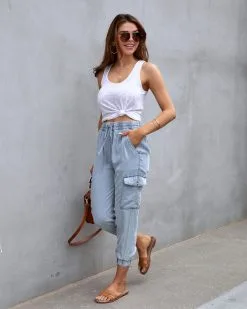 Karissa Drawstring Cargo Pocketed Joggers - Denim - FINAL SALE