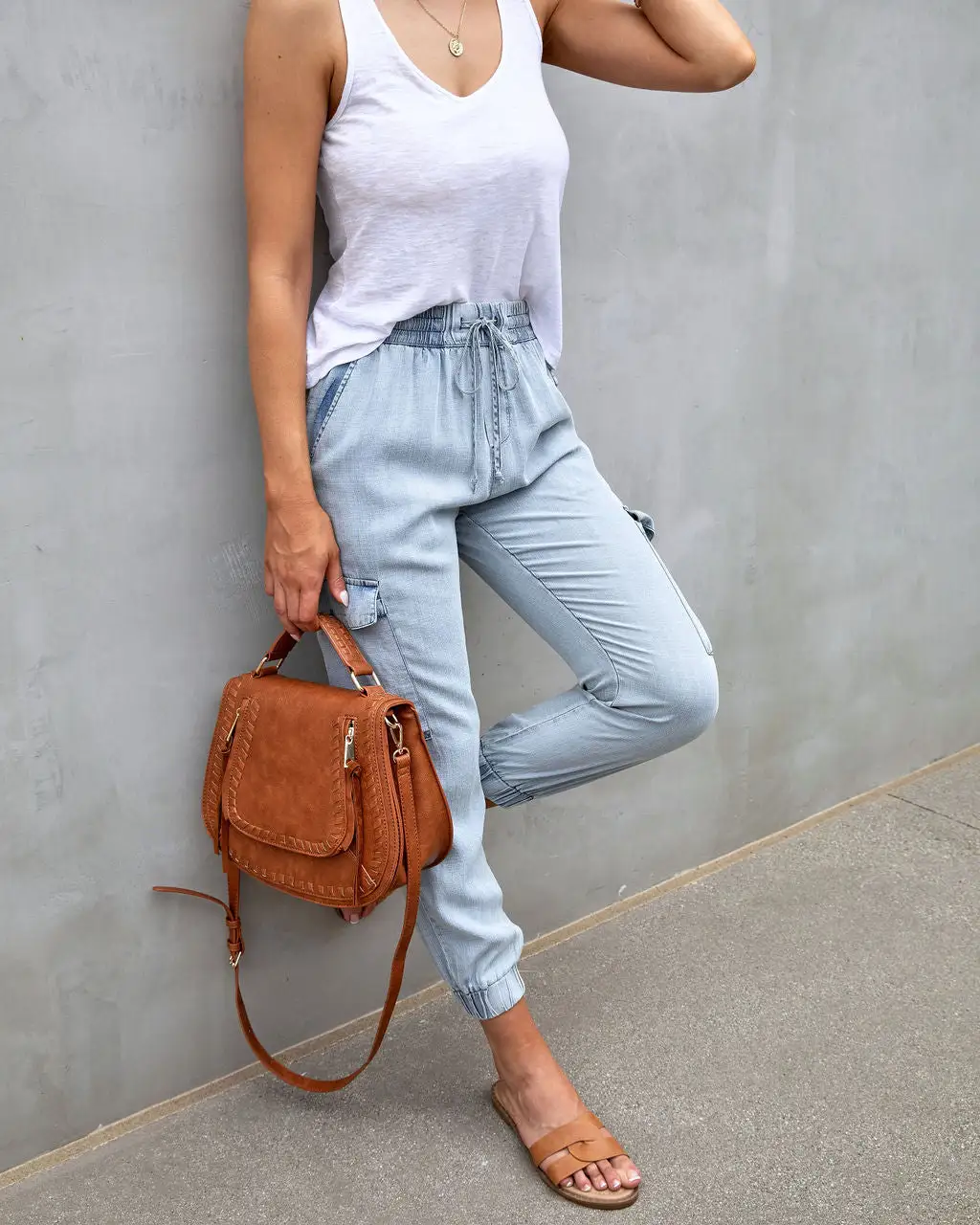 Karissa Drawstring Cargo Pocketed Joggers - Denim - FINAL SALE 5 Karissa Drawstring Cargo Pocketed Joggers - Denim - FINAL SALE - Image 5