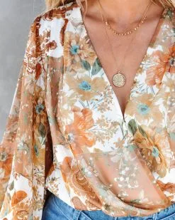 SALT-001 Kathy Floral Drape Bodysuit - FINAL SALE -clothes Sales kathyfloraldrapebodysuit100