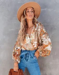 SALT-001 Kathy Floral Drape Bodysuit - FINAL SALE -clothes Sales kathyfloraldrapebodysuit79