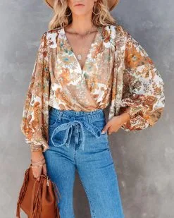 SALT-001 Kathy Floral Drape Bodysuit - FINAL SALE -clothes Sales kathyfloraldrapebodysuit86