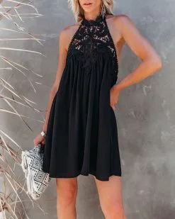 Keats Crochet Halter Mini Dress - Black - FINAL SALE