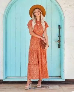 Keatyn Floral Ruffle Maxi Dress - Orange - LAST CHANCE