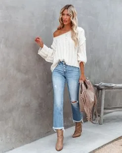 Kye Cotton Blend Knit Sweater - Ivory - FINAL SALE